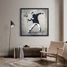 quadro Banksy The Flower Thrower  Falso D Autore No Stampa Spray Painting A Mano