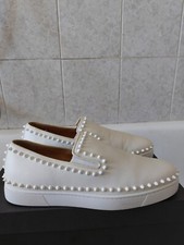 CHRISTIAN LOUBOUTIN ROLLER BOAT SPIKES STUDS SLIP ON SNEAKERS PELLE LEATHER 44