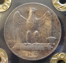 5 LIRE 1929 - FDC ECCEZIONALE PERIZIATA - AQUILINO - 2 ROSETTE BELLISSIMA PATINA