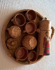 SPLENDIDO SERVIZIO in SUGHERO SARDO  CAFFE'  da 6 + P.zucchero Vassoio Piletta 