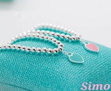 BRACCIALE DONNA ARGENTO ACCIAIO CUORE ROSA AZZURRO SFERE  REGALO SCONTI PENDENTE