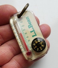 Ancien porte clé L.L.Bean Mini Thermomètre Boussole Etanche Camping Randonné USA