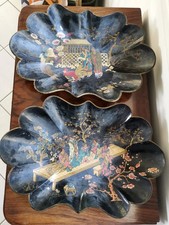 2 Cesti Antiche Napoleone III Decorazione Cinese Cartone Bollito Verso 1860