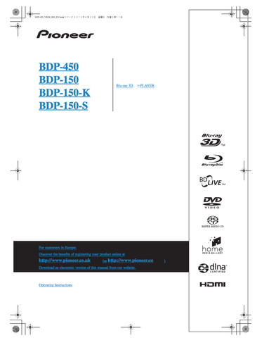 Pioneer bdp 150 450 manuali - pioneer,