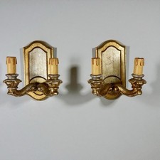 Coppia Applique vintage antichi in legno e oro lampada da parete luci candele