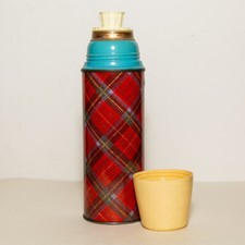 Thermos Vintage Termos Modernariato Fantasia Scozzese Tartan Metallo Anni 60