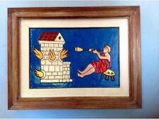 Guido Manetti smalto a fuoco 1965 "soffiatore di vetro da un antico disegno"