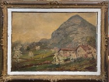 Olio su tavola, Paesaggio di montagna, Carlo Aimetti, XX secolo