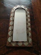 Specchio vintage semi-ovale,cornice rame e ottone