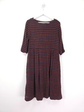 Abito Brindisi Taglia 16 Rosso Navy Gingham Check Nora Lana Tessuto Garza Swingy Midi