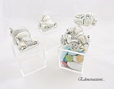 BOMBONIERA BATTESIMO COMUNIONE AUTO RESINA ARGENTATA SCATOLA PORTACONFETTI