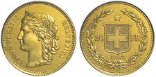 SVIZZERA - MARENGO 20 FRANCHI SVIZZERI 1887 - NO ORO -  RICONIO COPIA