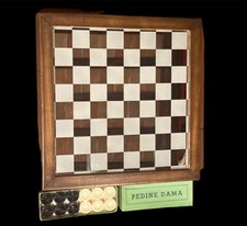 ⚫️ Scacchiera Dama Scacchi Vintage Legno Specchio anni ‘70 N. 12 Pedine Gioco