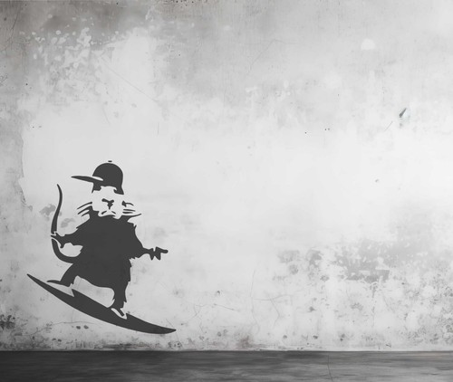 Banksy surfing rat stencil - surfing,