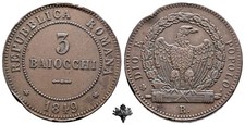 SECONDA REPUBBLICA ROMANA 3 baiocchi 1849 Roma VARIETÀ 3 DEL VALORE STRETTO