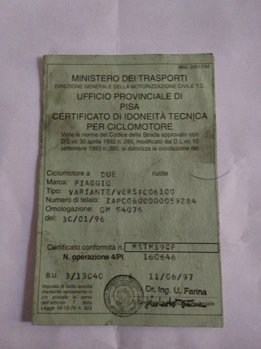 Piaggio zip libretto vespa - vespa,
