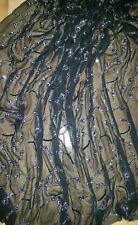 TESSUTO CHIFFON IN SETA NERO RICAMATO CON PAILLETTES E TUBINI CRISTALLO MT.2,50