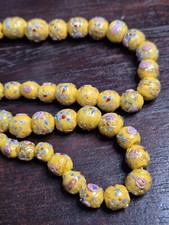 Antique Italian Venetian Lemon Yellow Wedding Cake Glass Bead Necklace Cadmium