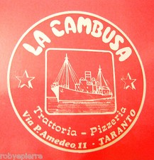 Adesivo sticker vintage LA CAMBUSA TRATTORIA PIZZERIA via p amedeo 11 taranto