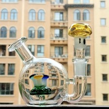 Cute 4.3" Thick Glass Bong Mushroom Ball Smoking Hookah Water Pipe Bubbler +Bowl