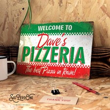 Insegna Metallo Pizzeria Personalizzata - Stampa Personalizzata Qualsiasi Nome Famiglia Forno Pizza