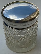 Antique toilette can with solid silver cup hand cut glass London 1923