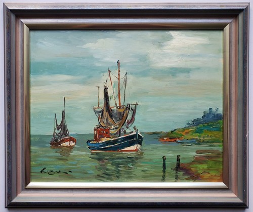 Dipinto olio paesaggio - , navi