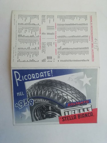 Calendarietto pirelli 1938 - calendarietto,