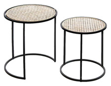 SET 2 TAVOLINI TAVOLO METALLO STILE RATTAN SALOTTO MODERNO CLASSICO H50/43CM