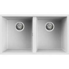 ELLECI QUADRA 350 LKQ35096BSO Lavello 2 Vasche Sottotop Keratek Bianco cm76x43,5