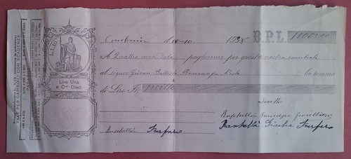 Caulonia 1938 cambiale lire - caulonia,