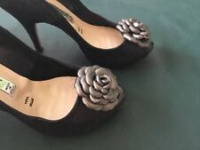 Clip Rose colore argento metallico in vera pelle per scarpe set 2 pz. Handmade.