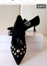 Scarpe donna decollete c/tacco,camoscio nero,borchie+cinturino Made In Italy n39