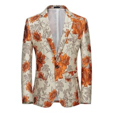 Uomo Jacquard Floreale Abito Giacca Cappotto Scialle Bavero Top Festa Ballo