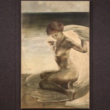 Dipinto nudo di donna ragazza fanciulla dama olio su tela quadro XX secolo 900