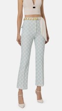 Pantalone a zampetta in crêpe stretch stampa logo con cintura foulard Elisabetta