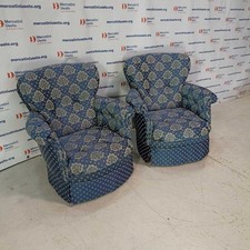 Coppia Poltrone Vintage Tessuto Blu con Gigli Italia Anni 70 Originali