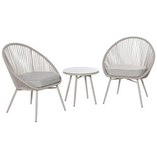 Outsunny Set Tavolino e 2 Sedie da Giardino in Rattan Bianco Crema Stile Boho