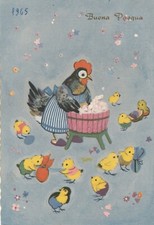 C1- Cp Cartolina Augurale Pasqua Pulcini Gallina  - Fg Vg 1965