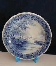 Antico Piatto Porcellana Decorativo By Boch Delfts Paesaggio Mulino 30 Cm