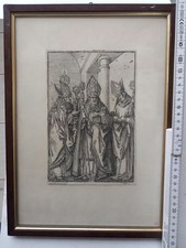Incisione xilografia da Albrecht Durer: S. Nicola, S. Ulrico e S. Erasmo-21,5x14