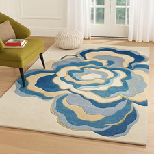 Tappeto di lana floreale blu