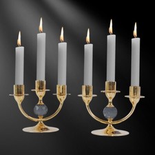 Lovsjio Sweden Coppia candelabri vintage 3 bracci placcati oro 24K e cristallo