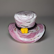 Piatto cappello donna soffiato bocca cristallo vetro artistico vintage! Viola/Giallo! Splendido! 6" X