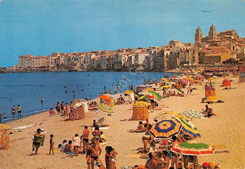 Cartolina cefalù spiaggia - cefalù,