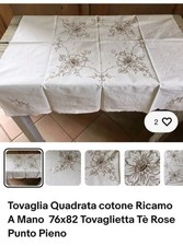 Tovaglia Cotone Vintage 76x82  Ricamata A Mano Punto Pieno  Rose Tovaglietta