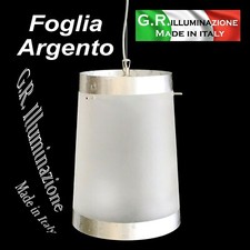LAMPADARIO MODERNO IN VETRO 1 LUCE SATINATO BIANCO F. ARGENTO SOSPENSIONE Saturn