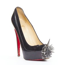CHRISTIAN LOUBOUTIN asteroide 140 nero argento punk spike strass piattaforma EU39