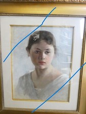 Quadro Glisenti Achille Brescia pitt Fanciulla in veste bianca a testa scoperta