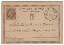 1874 Regno - Cartolina postale 10 c. per Milano con annullo di Rovellasca